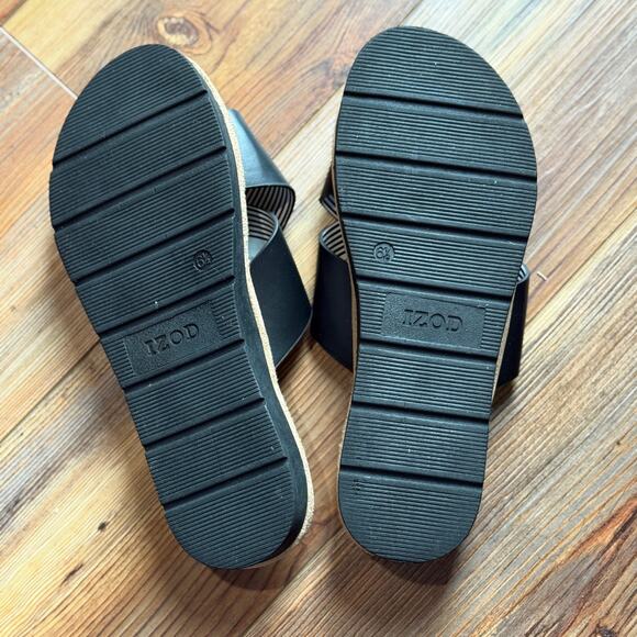 Izod Alyssa black cross-strap sandals. Women’s size 7M. Slip-on, easy wear. - Picture 3 of 4